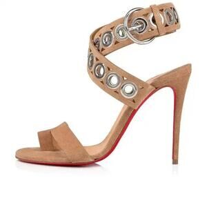 Christian Louboutin Sandaclou 100 Lionne Tan Suede Toe Ring High Heels 36